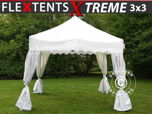 Namiot Ekspresowy FleXtents Xtreme 50 "Wave" 3x3m Biały, mq 4 ozdobnymi kurtynami