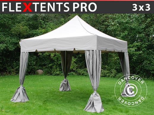 Carpa plegable FleXtents PRO "Peaked" 3x3m Latte, incl. 4 cortinas decorativas