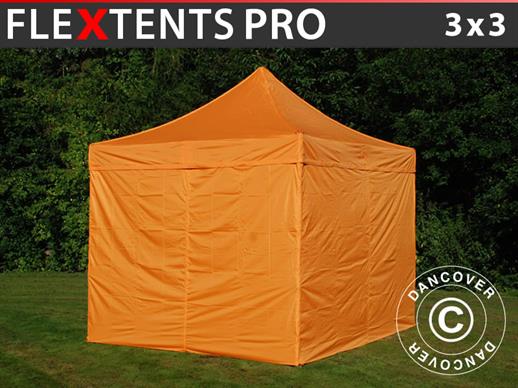 Faltzelt FleXtents PRO 3x3m Orange, mit 4 Seitenwänden