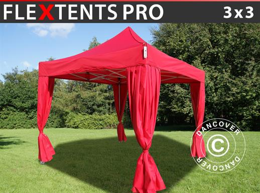 Quick-up telt FleXtents PRO 3x3m Rød, inkl. 4 dekorative gardiner