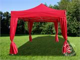 Gazebo pieghevole FleXtents PRO 3x3m Rosso, incl. 4 tendaggi decorativi