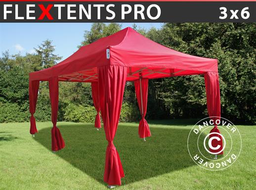 Saliekamā nojume FleXtents PRO 3x6m Sarkans, iekļ. 6 dekoratīvie aizkari