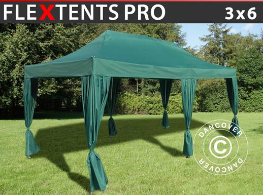 Vouwtent/Easy up tent FleXtents PRO 3x6m Groen, incl. 6 decoratieve gordijnen