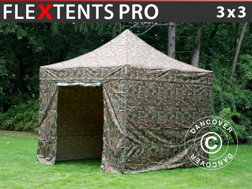 Faltzelt FleXtents PRO 3x3m Camouflage, mit 4 Seitenwänden