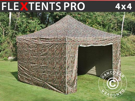 Tenda Dobrável FleXtents PRO 4x4m Camuflagem/Militar, incl. 4 paredes laterais