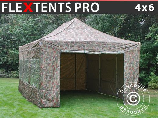 Gazebo pieghevole FleXtents PRO 4x6m Camouflage, inclusi 8 fianchi