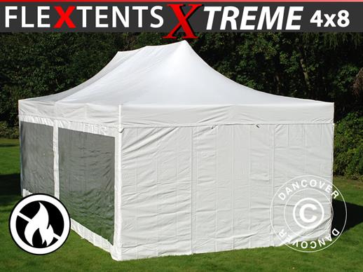 Faltzelt FleXtents Xtreme 50 Heavy Duty 4x8m Weiß, mit 6 Seitenwänden