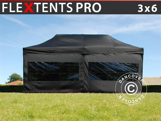Vouwtent/Easy up tent FleXtents PRO 3x6m Zwart, inkl. 6 Zijwanden