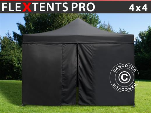 Tente pliante FleXtents PRO 4x4m Noir, avec 4 cotés