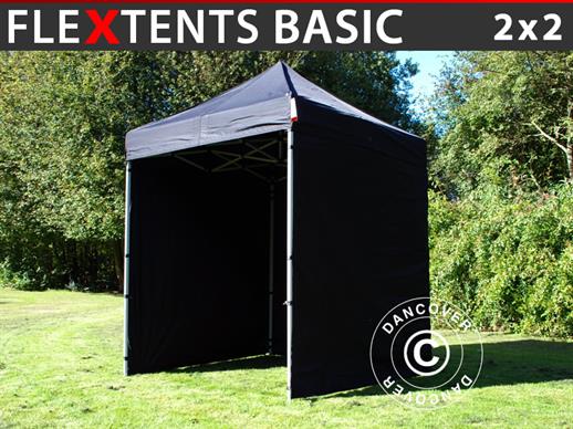 Tente pliante FleXtents Basic,  2x2m Noir, avec 4 cotés