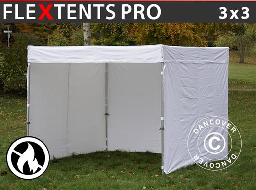 Išskleidžiama prekybinė palapinė FleXtents® PRO Exhibition su šoninėmis sienomis, 3x3m, Balta, Atspari liepsnims