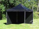 Tente pliante FleXtents PRO 3x3m Noir, Ignifugé, avec 4 cotés