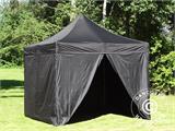 Faltzelt FleXtents PRO 3x3m Schwarz, Flammenhemmend, mit 4 Seitenwänden