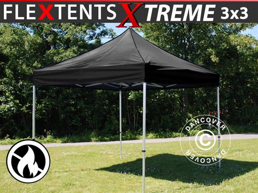 Vouwtent/Easy up tent FleXtent Xtreme 3x3m Zwart, Vlamvertragende