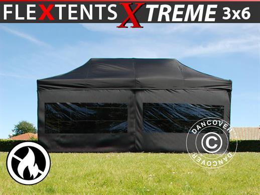 Faltzelt FleXtents Xtreme 50 3x6m Schwarz, Flammenhemmend, mit 6 Seitenwänden