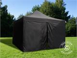 Vouwtent/Easy up tent FleXtents PRO 4x4m Zwart, Vlamvertragende, inkl. 4 zijwanden