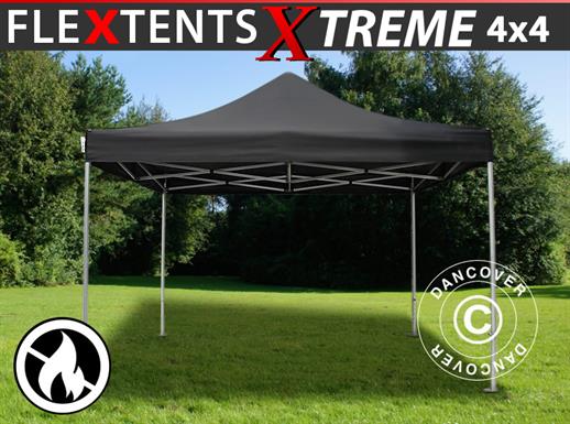 Vouwtent/Easy up tent FleXtent Xtreme 4x4m Zwart, Vlamvertragende
