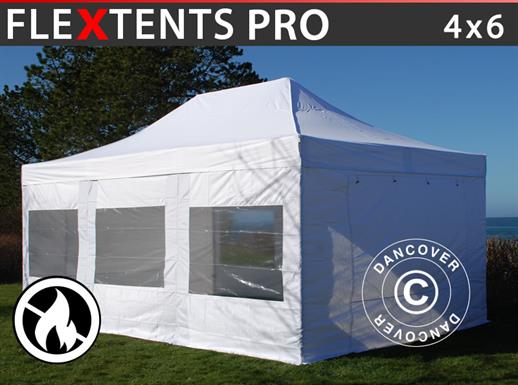 Tenda Dobrável FleXtents PRO 4x6m Branco, Retardador de chamas, incl. 8 paredes laterais