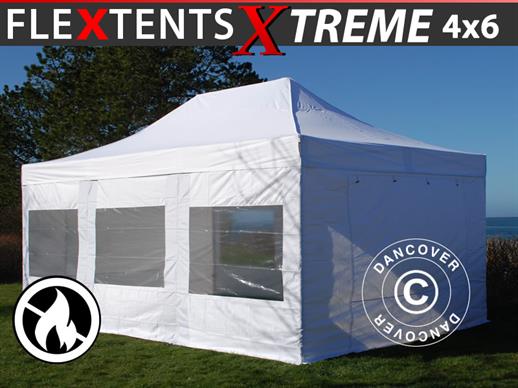 Quick-up telt FleXtents Xtreme 50 4x6m Hvit, Flammehemmende, inkl. 8 sider