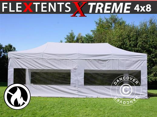 Namiot Ekspresowy FleXtents Xtreme 50 4x8m Biały, Ogniotrwale, mq 6 ściany boczne