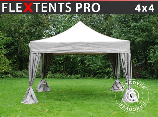Tente Pliante FleXtents PRO 4x4m Latte, avec 4 rideaux décoratifs