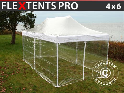 Snabbtält FleXtents PRO 4x6m Transparent, inkl. 8 sidor