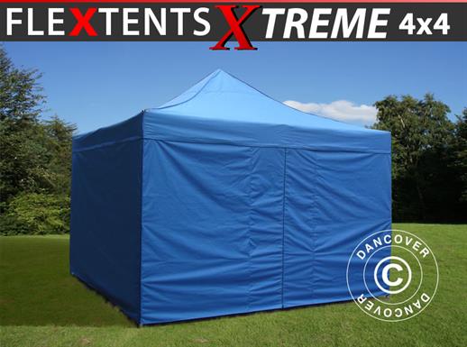 Faltzelt FleXtents Xtreme 60 4x4m Blau, mit 4 Seitenwänden