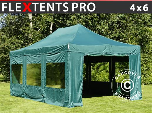 Vouwtent/Easy up tent FleXtents PRO 4x6m Groen, inkl. 8 Zijwanden