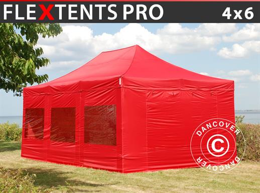 Gazebo pieghevole FleXtents PRO 4x6m Rosso, inclusi 8 fianchi