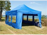 Faltzelt FleXtents PRO 4x6m Blau, mit 8 Seitenwänden