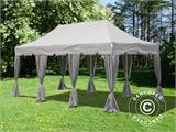 Tente Pliante FleXtents PRO "Peaked" 4x6m Latte, avec 8 cotés & rideaux décoratifs