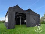 Vouwtent FleXtents PRO Peak Pagoda 6x6m, Zwart, Incl. 8 zijwanden