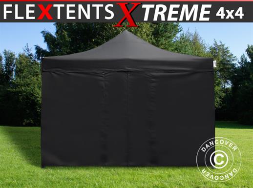 Vouwtent/Easy up tent FleXtent Xtreme 4x4m Zwart, inkl. 4 Zijwanden