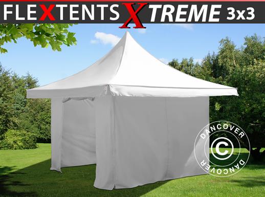 Tenda Dobrável FleXtents Pagoda Xtreme 50 3x3m / (4x4m) Branco, incl. 4 paredes laterais