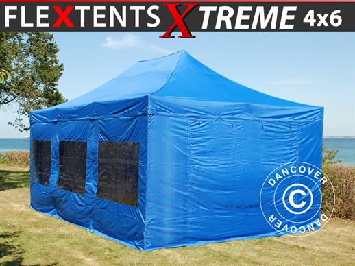 Tente pliante FleXtents Xtreme 50 4x6m Bleu, avec 8 cotés