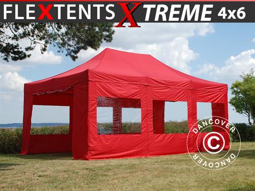 Brzo sklopivi paviljon FleXtents Xtreme 50 4x6m Crvena, uključ. 8 bočne stranice