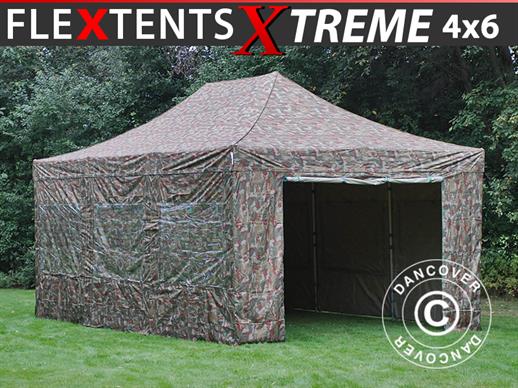 Vouwtent/Easy up tent FleXtents Xtreme 50 4x6m Camouflage/Militair, inkl. 8 Zijwanden