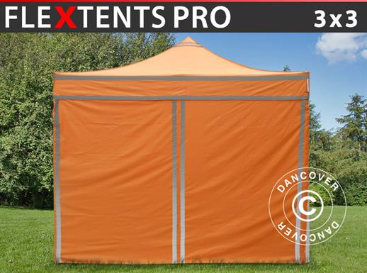 Quick-up telt FleXtents PRO Arbeidstelt 3x3m Oransje reflekterende, inkl. 4 sider