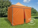 Tente pliante FleXtents PRO, Tente de chantier 3x3m Orange réfléchissant, avec 4 cotés