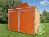 Tenda Dobrável FleXtents PRO, Tenda de trabalho 3x3m Laranja Refletiva, incl. 4 paredes laterais