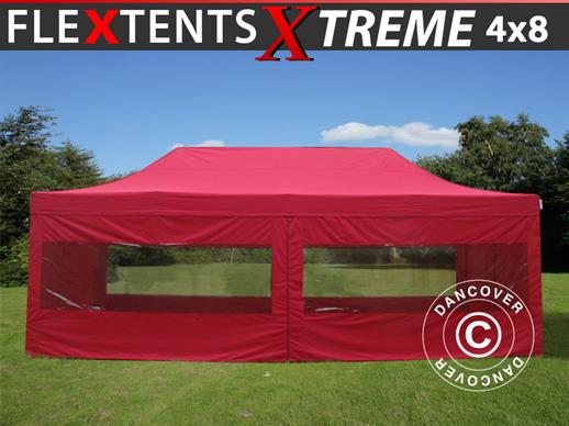 Faltzelt FleXtents Xtreme 60 4x8m Rot, mit 6 Seitenwänden