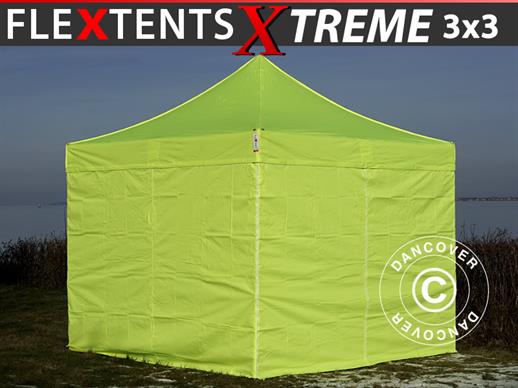 Snabbtält FleXtents Xtreme 50 3x3m Neongul/grön, inkl. 4 sidor
