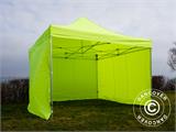 Tente pliante FleXtents PRO 4x4m Néon jaune/vert, avec 4 cotés