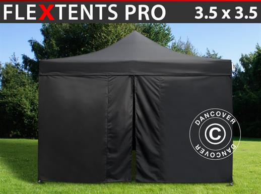 Faltzelt FleXtents PRO 3,5x3,5m Schwarz, mit 4 Seitenwänden