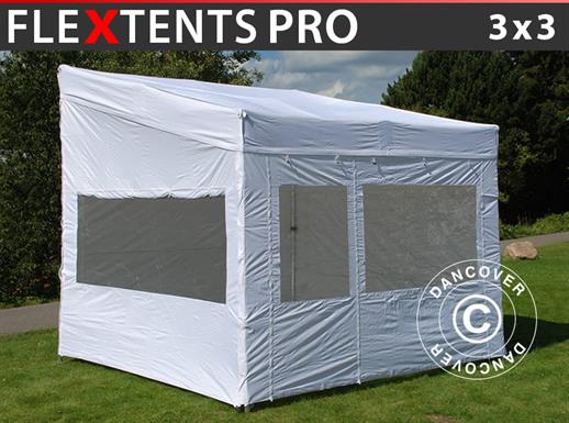 Faltzelt FleXtents PRO Trapezo 3x3m Weiß, mit 4 Seitenwänden