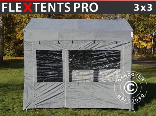 Faltzelt FleXtents PRO Trapezo 3x3m Grau, mit 4 Seitenwänden