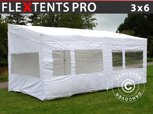 Pop up gazebo FleXtents PRO Trapezo 3x6 m White, incl. 4 sidewalls