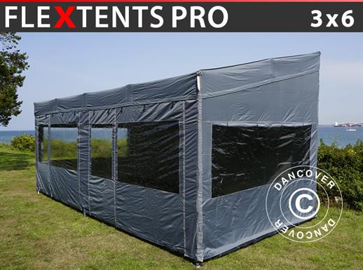 Tente pliante FleXtents PRO Trapezo 3x6m Gris, avec 4 cotés