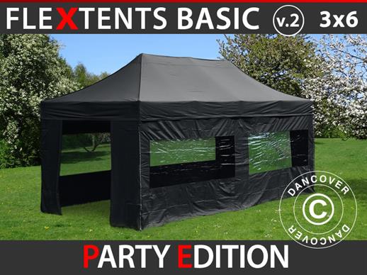 Tente pliante FleXtents Basic v.2, 3x6m Noir, avec 6 cotés