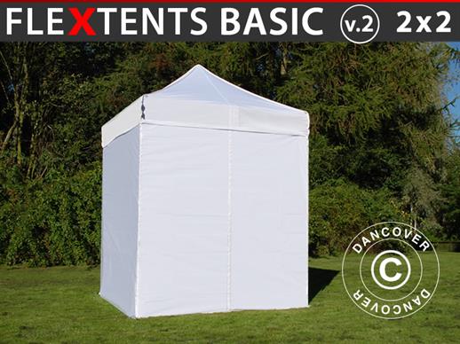 Faltzelt FleXtents Basic v.2, 2x2m Weiß, mit 4 Seitenwänden